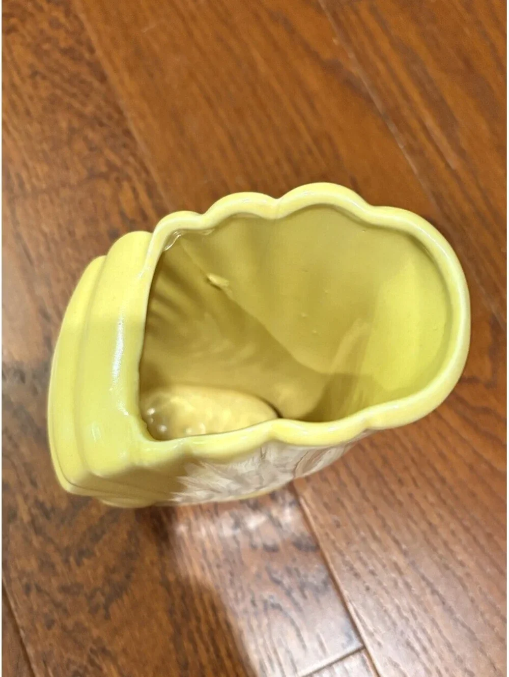 1950s Art Pottery Shell Vase Or Planter Celadon Yellow Ceramic 6” Tall